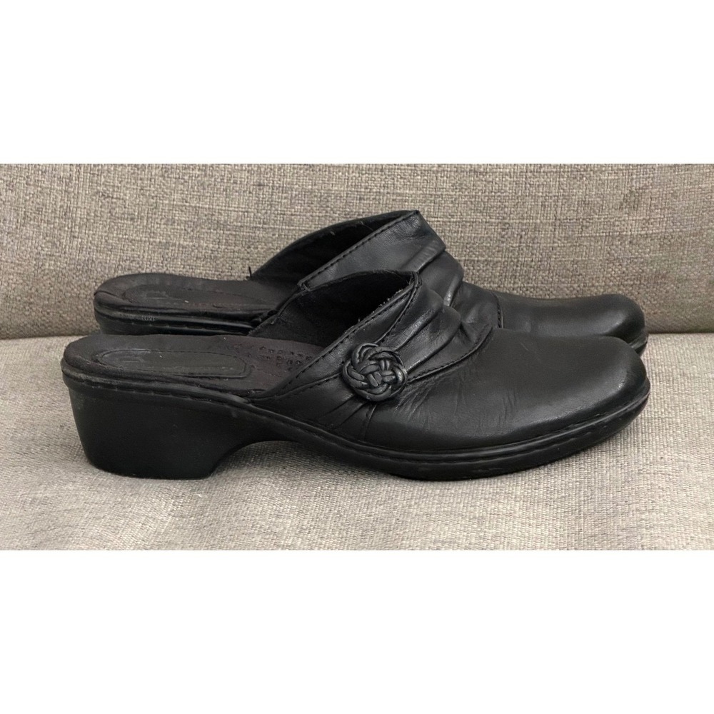 Earth Origins Women's 7M Reverie Black Leather Pleated Clog Mules Comfort Boho